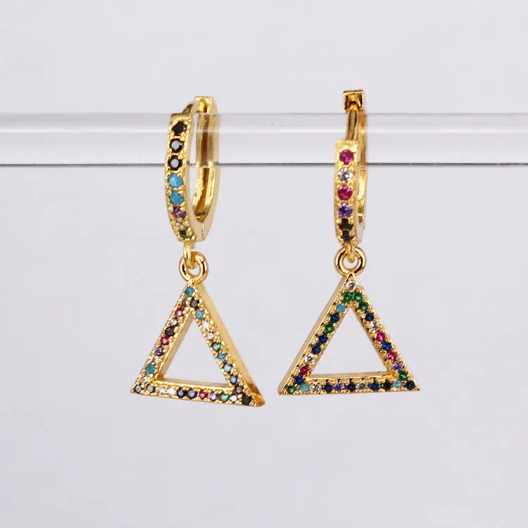 

EC1484 Wholesale Rainbow CZ Micro Pave Triangle Huggie Earring,Cubic Zirconia Geometric Hoops Earring