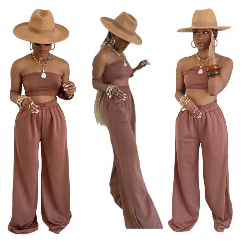 

Hot selling women clothing summer 2021 fashionable casual wide-leg pants two-piece suit