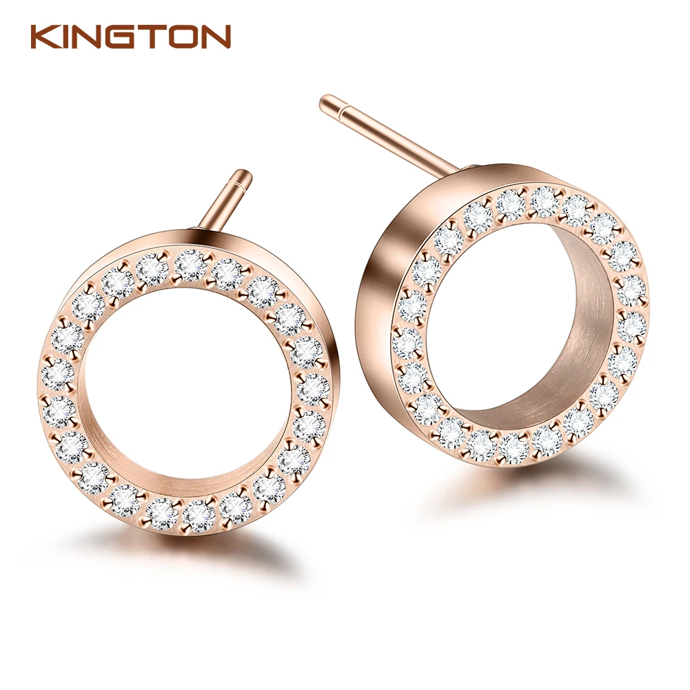Stud Earring Type Round Shape Trendy Style Zircon Stainless Steel