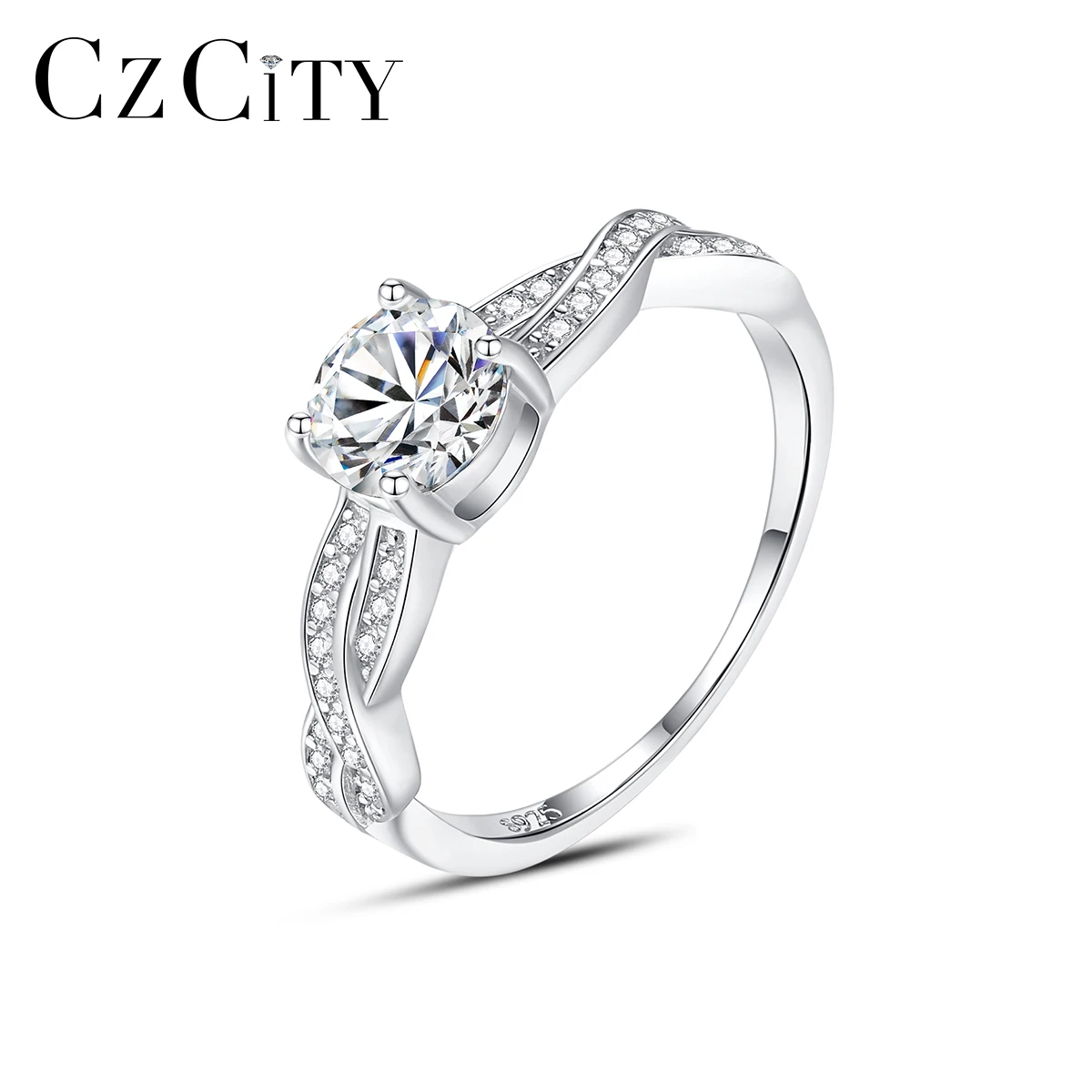 CZCITY Jewellery Bridal Finger 925 Geometric Diamond Jewelry Zircon Solid Sterling Silver Engagement Ring