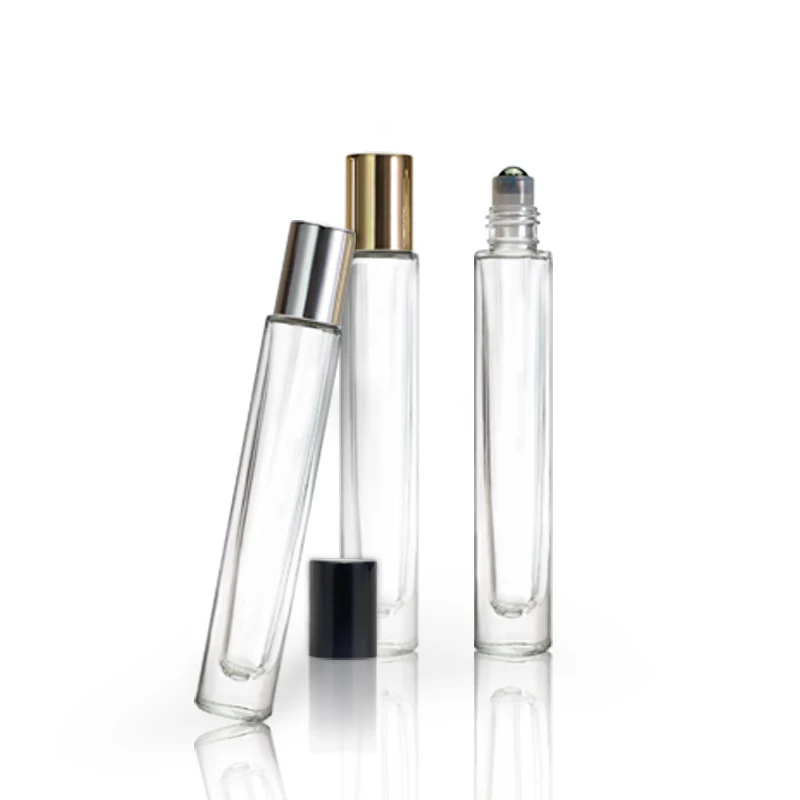 

Customized Stock Cosmetics Skin Care Oil 10Ml Perfume Ball Glass Roll On Bottles with Metal Roller Ball