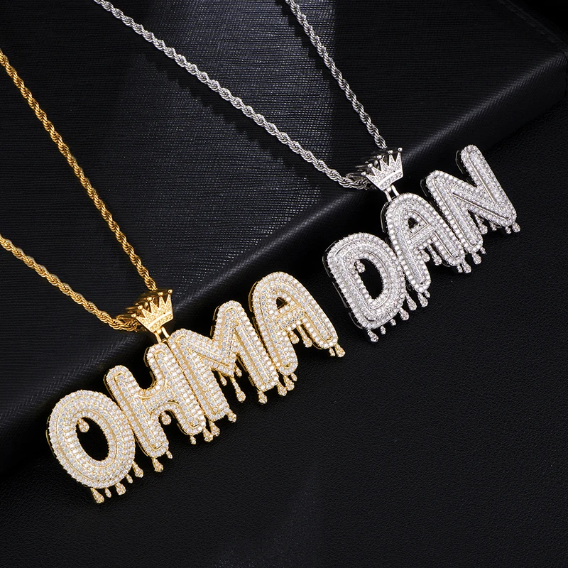 

Hip Hop Jewelry Gold Silver Micro Inlay Powder Zirconium Ice Cream Crown Letters Pendant Necklace