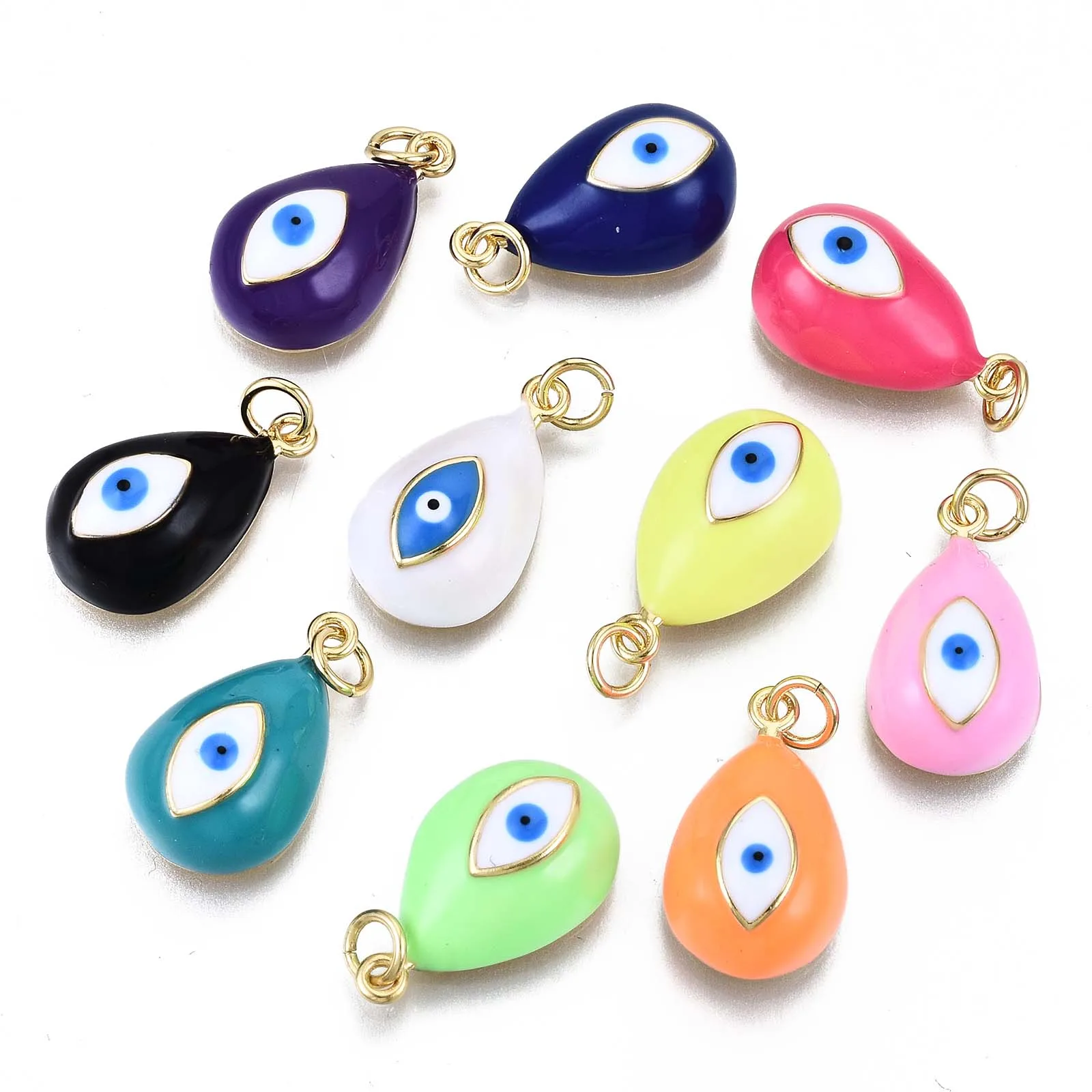 

PandaHall Teardrop with Eye Real 16K Gold Plated Brass Enamel Pendants