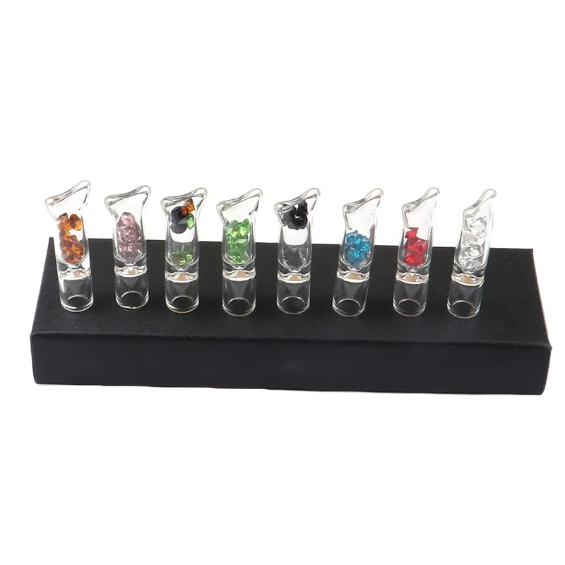 

Portable 11mm Flat Mouth Glass Cigarette Holder With Rhinestone Smoking Pipe Filter Cigarette Cheap Glass Pipe