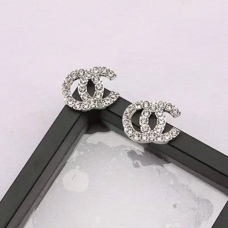

Fashion Brand Design s925 Silver Needle Shiny Diamond Small CC Stud Earrings, Gold/ silver