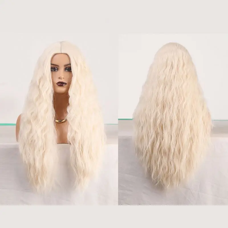 

Female wig long curly hair natural white lifelike human hair chemical fiber false headgear false long hair