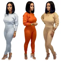 

C91659 best seller knit 2 piece pant set solid color women sweatsuit set round neck knitted fall clothing set 2019