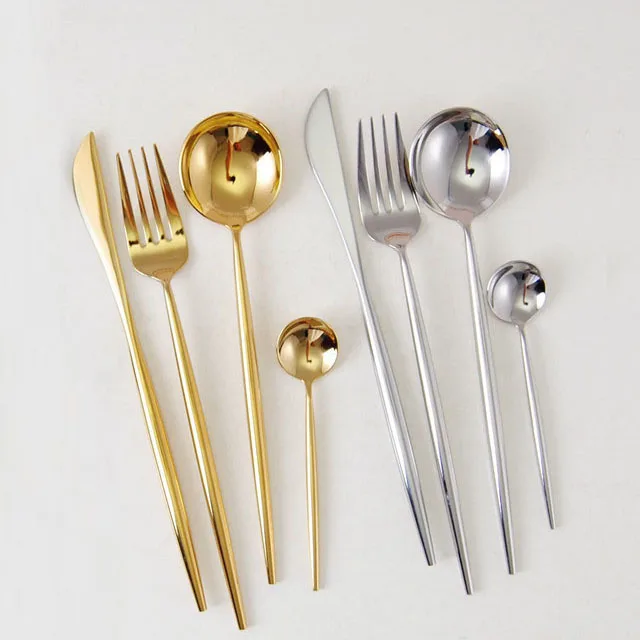 

Mirror Polish Flatware Catlery Set Gold Cutlery Stainless Steel Luxury Restaurant Cutlery Set, Silver/gold with colorful handle