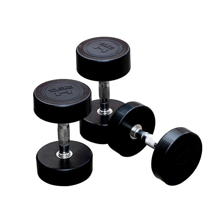 

factory sell pu dumbbell round dumbbells set round lbs round head dumbbell, Black