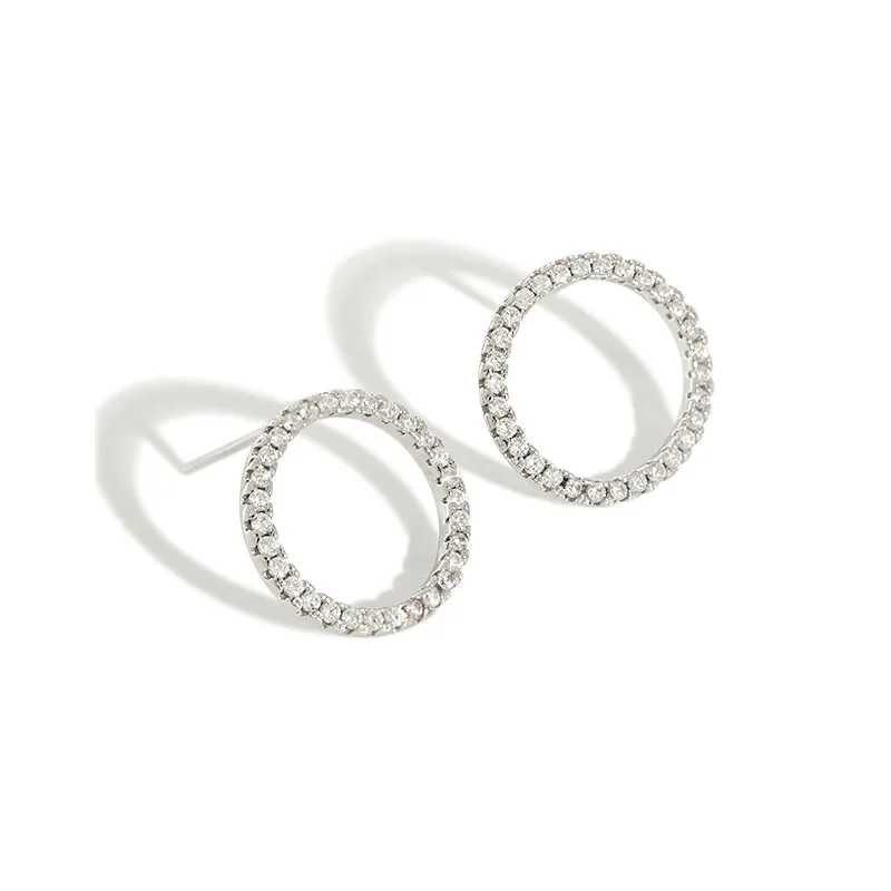 CZ Circle Minimalist S925 Sterling Silver Huggie Stud Earrings for Women Girls Trendy Diamond Zircon for Anniversary Party Gift