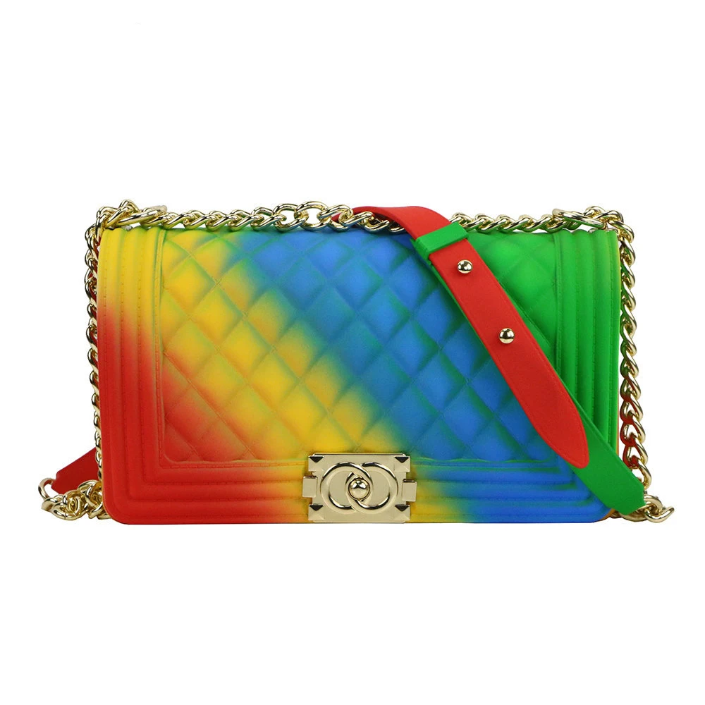 

2020 hot sale luxury rainbow purse chain lady candy jelly hand bags crossbody women purses