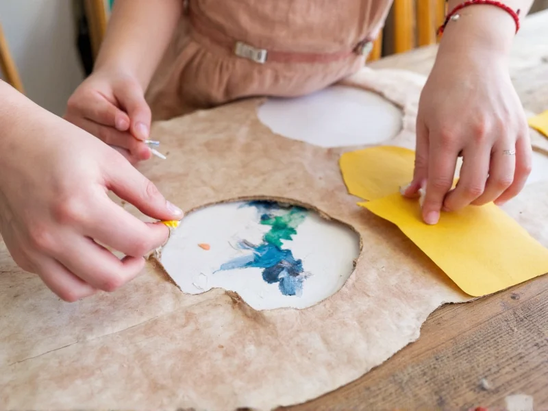 Hands assembling eco-friendly craft kit with recycled paper and natural dyes