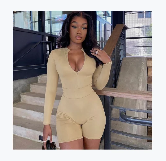 

AYP1030 Wholesale Zipper Long Sleveless One Piece Jumpsuit Women Bodycon Jumpsuit