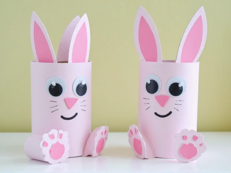 Eco-friendly cardboard tube bunny crafts made from toilet paper rolls