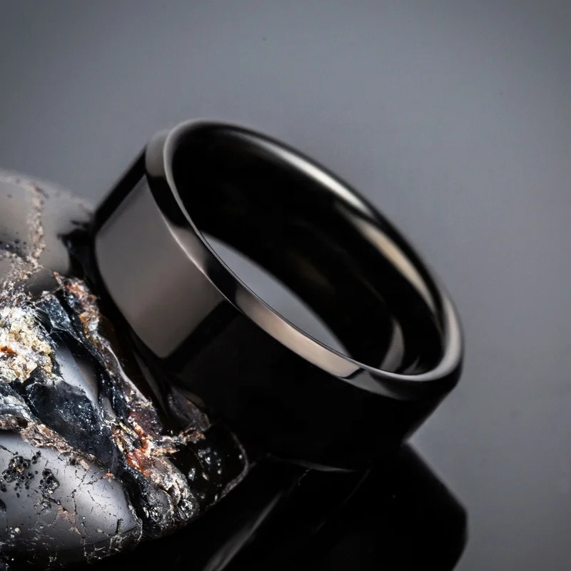 

Fashion high polished blanks Black rings for boys Tungsten steel Ring For Men, Black / silver color