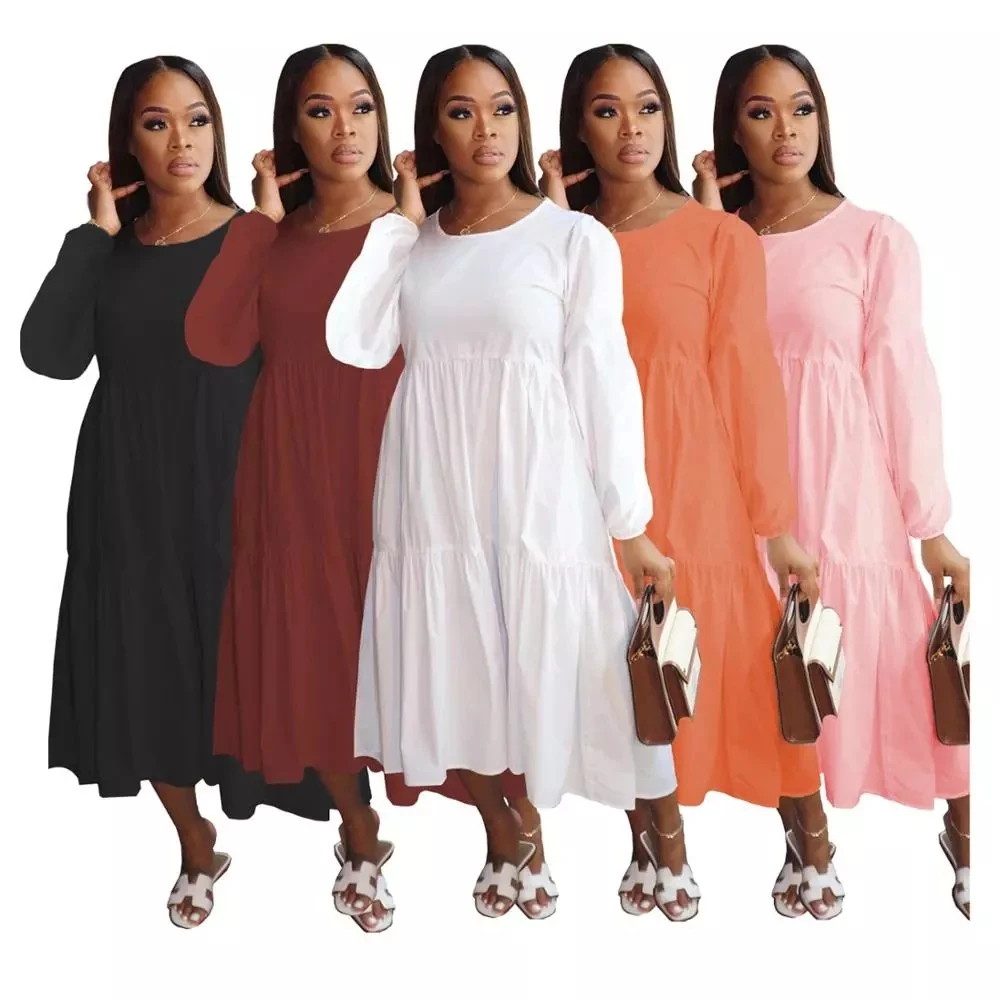 

new arrival solid color pocket summer woman casual loose t shirt dress