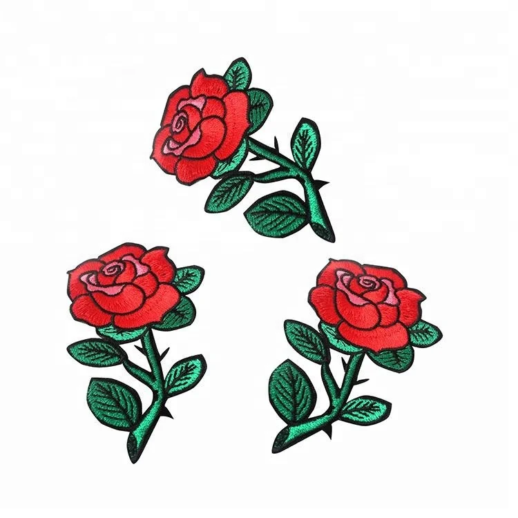 

Factory Direct Price Iron on Fashion Design Custom Flower Embroidered Rose Patches for Cloth and Hat, Follow pantone color chart