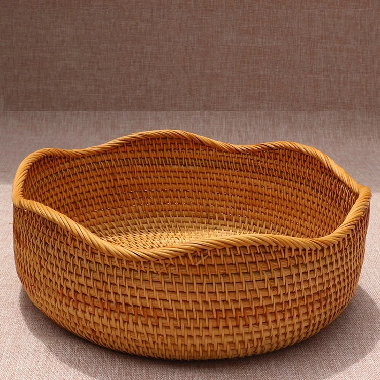 

Hand-woven circular rattan bakery pastry bread tray food fruit and vegetable storage basket