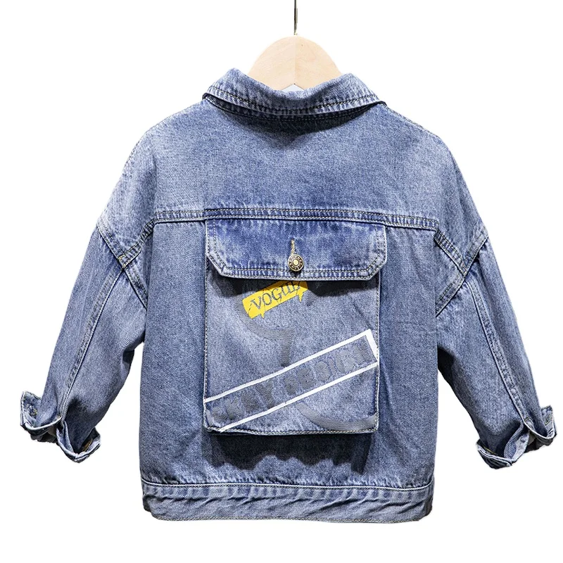 

The new spring 2021 children's printed blue and black jacket with large pockets children's jacket