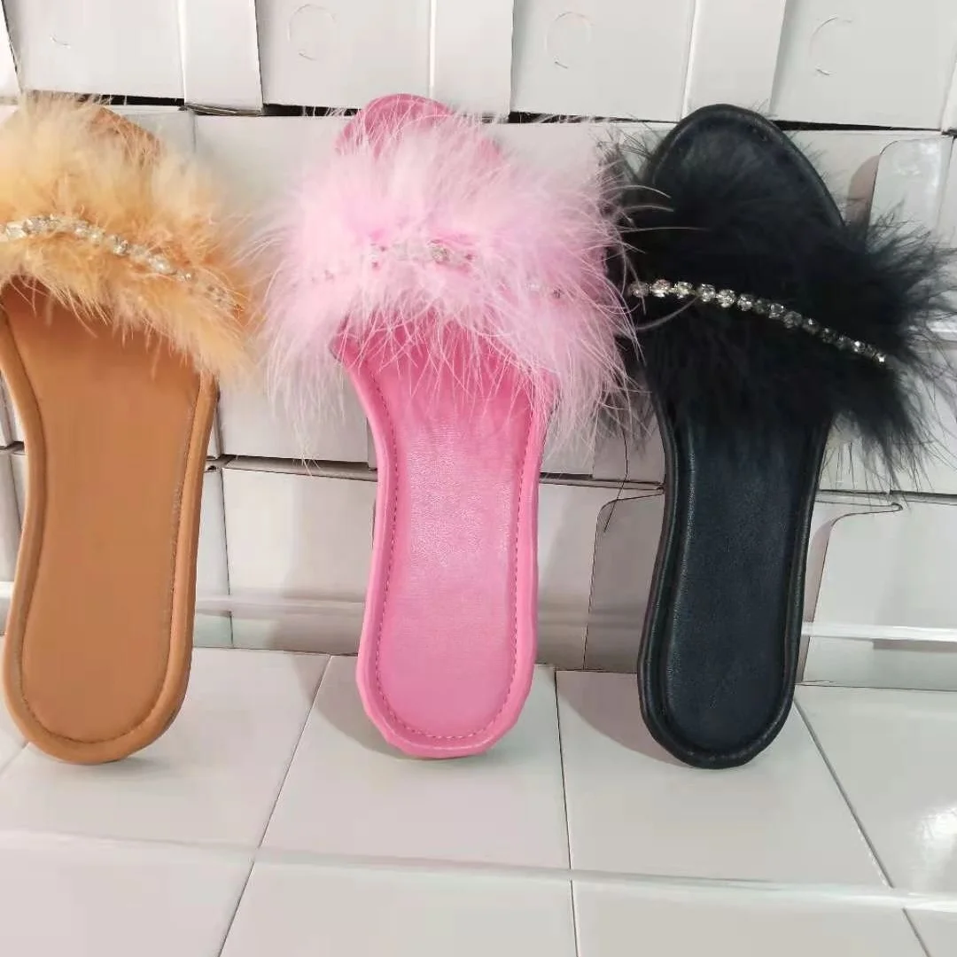 

New Sandals For Women And Ladies 2021 Trendy Sandals For Women Party Dress Slipper Nice Long Haired Flat Slippers, Picture