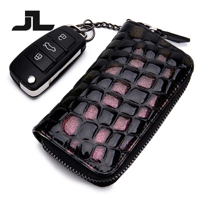 

Manufacturers wholesale Casual fashion Multifunction Unisex Genuine Patent Leather car key case for zipper car key shell