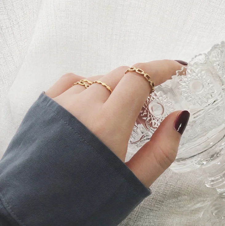 

Minimalist Stainless Steel Hollow Cuban link Chain Rings, Gold