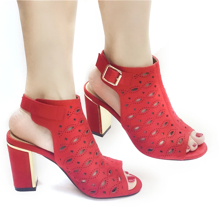 

Summer african women's openwork square high heels sandals