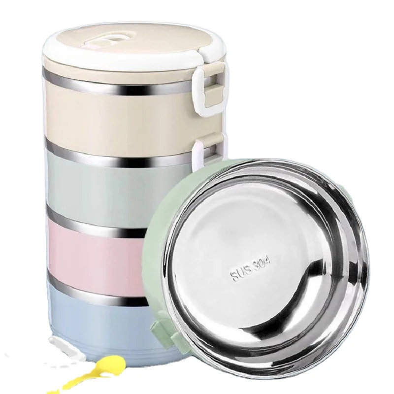 

304 Stainless Steel Insulated Square Buckle Multi-layer Food Container Round Student Lunch Box