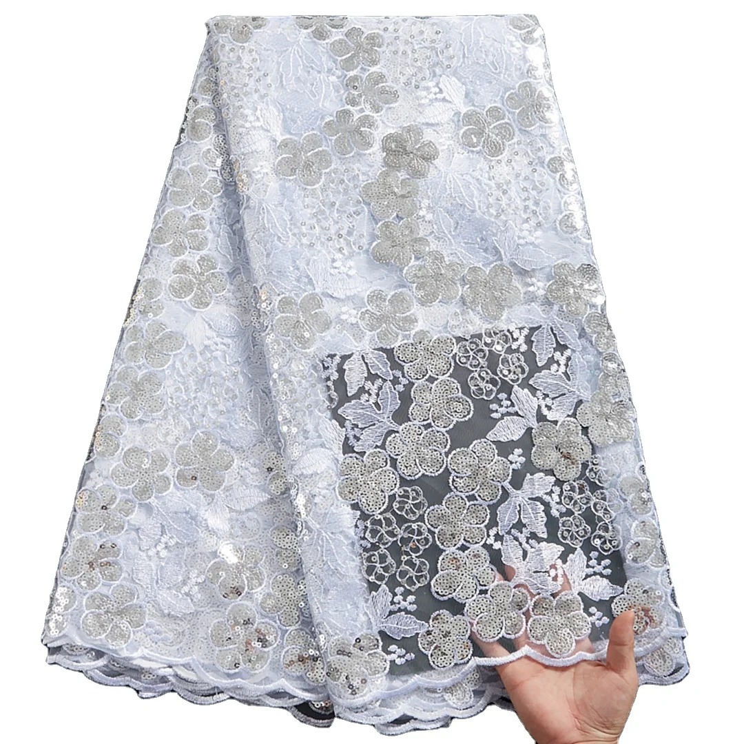 

Free Shipping AfricanSequin French Tulle Net Lace Embroidery African Lace Fabice With Sequinsl For Party Dress 2366