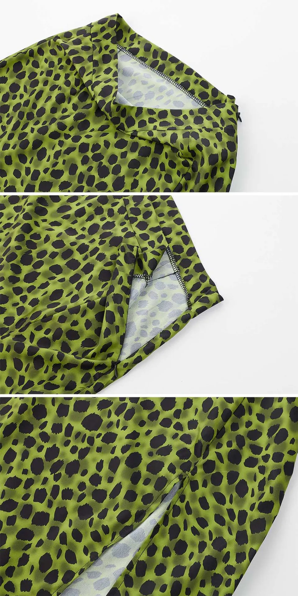 定制热女人夏季以上kne连衣裙高腰军绿色侧开叉休闲豹纹中裙