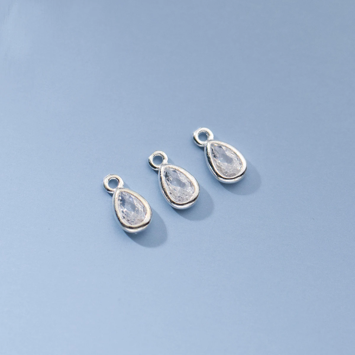

925 Sterling Silver Pear-shaped Zircon Set With Silver Edge Pendant for Permanent Jewelry Making Charms