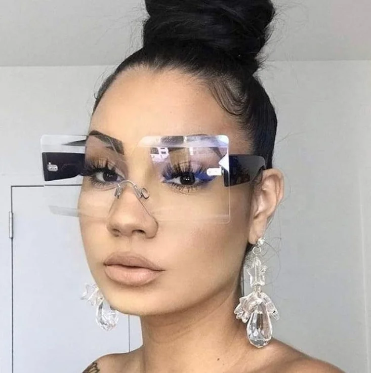 

Lbashades 2021 New Trendy Clear oversized Frame One Piece Rimless Summer Women Sunglasses Square With Candy Color Lens