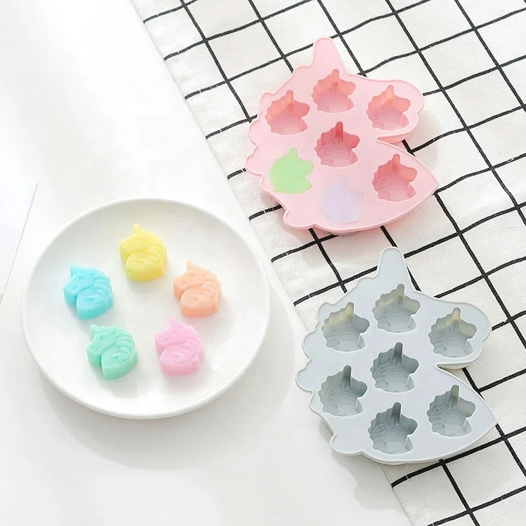 

New Unicorn Cake Jelly Cookies Soap Mold Chocolate Baking Mould Tray Wax Ice Cube Unicorn 7 even pony silicone cake mold, Powder, blue, green, beige