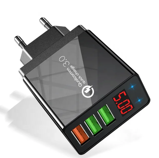 

Mobile phone charger digital display qc3.0 fast charging adapter 3usb charger