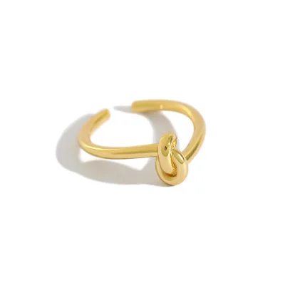 

Hot Sale Gold Color Irregular Tie Shape Adjustable Ring Chic S925 Silver knot Shape Open Ring For Women