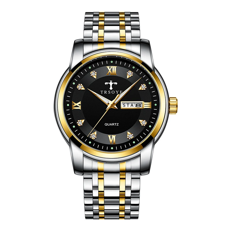 

OEM Free Design Diamond Style Minimalist 30M Waterproof Watches Men Wrist Quartz Watches TRS838, Black, gold, silver