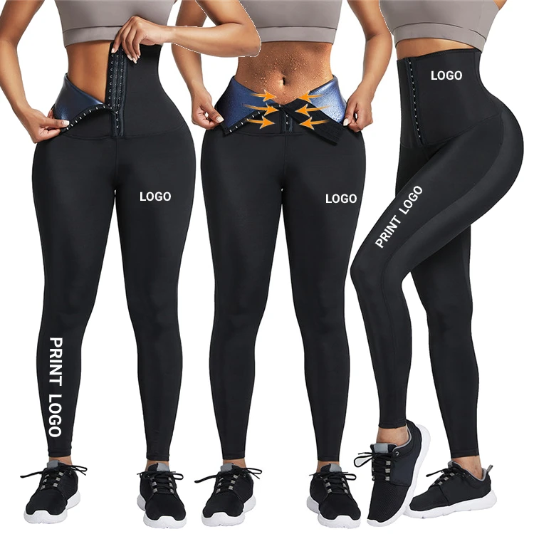 

Custom Logo Neoprene Sauna Sweat Pants Women Fitness Lose Weight Tummy Control Waist Trainer Corset Leggings, As show