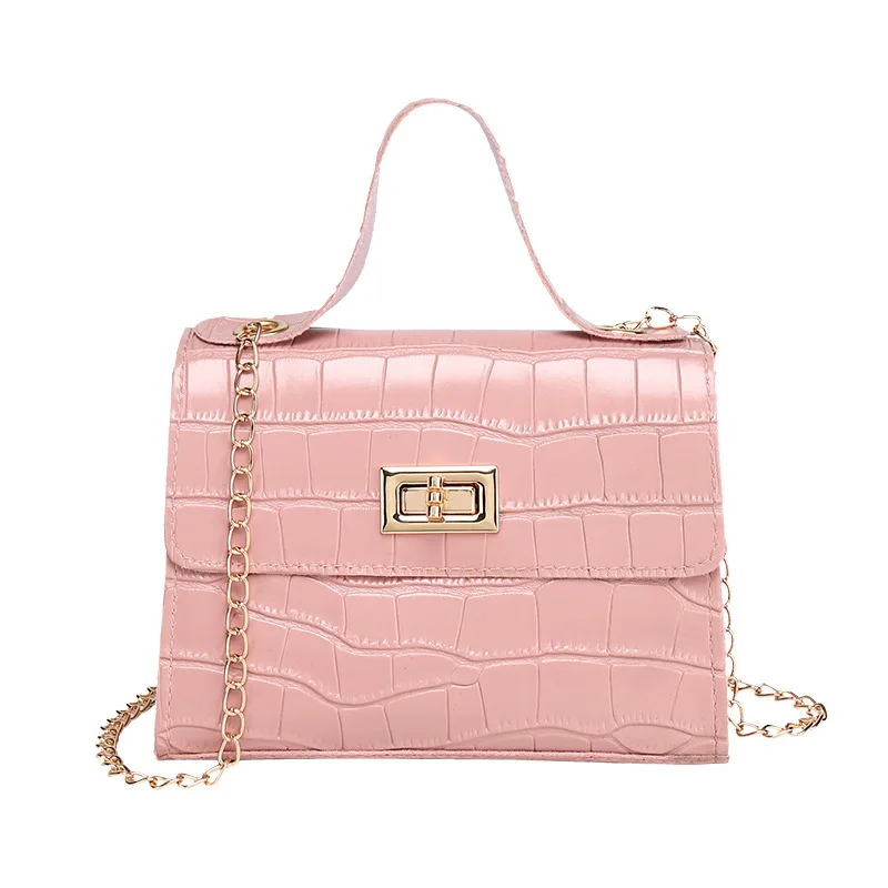 

2020 new Luxury small Leather hand bag women shoulder simple style with chain handle for ladies and girls crossbody bags, As picture
