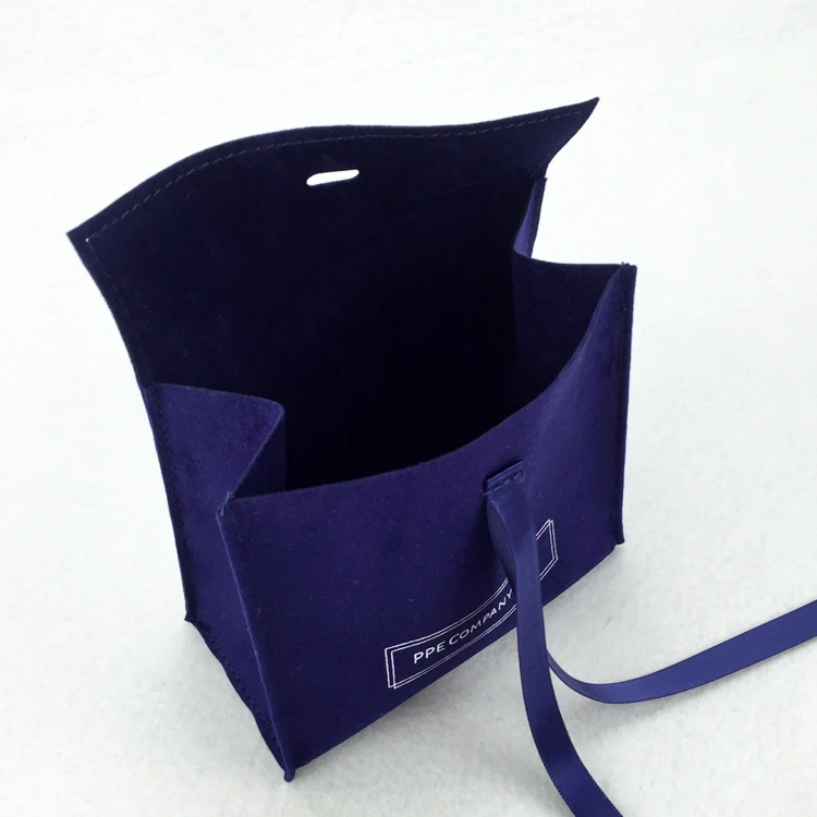 定制logo印花天鹅绒邮袋有盖绒面革首饰袋用丝带