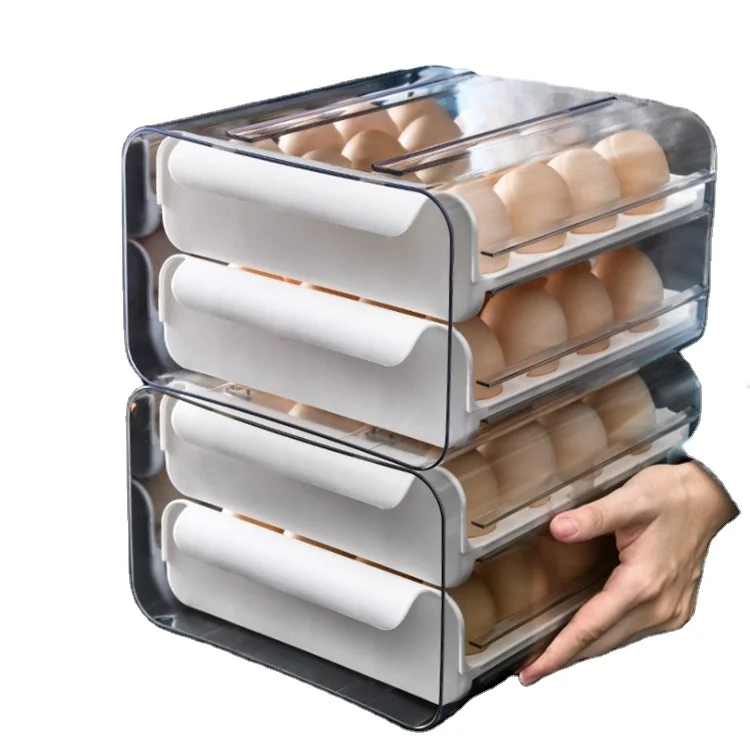 

Logo Household Egg Storage Box Drawer-Type Refrigerator Double Layer Egg Tray Plastic Transparent Egg Storaging Box, 3 colors