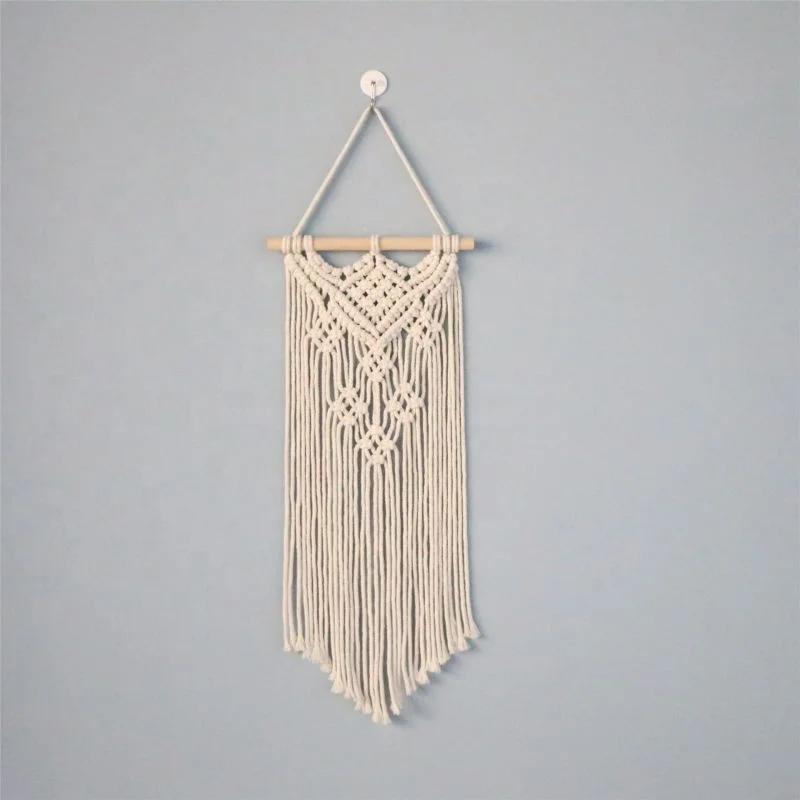 

Creative Boho Decor Bamboo Hand-woven Macrame Wall Hanging Wall Tapestry Decoration, White/beige