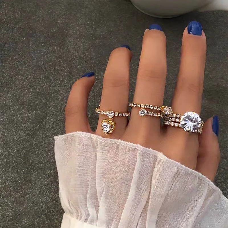 

Shiny diamond elastic opening ring female ins trend personality retro index finger ring fashion European and American ring