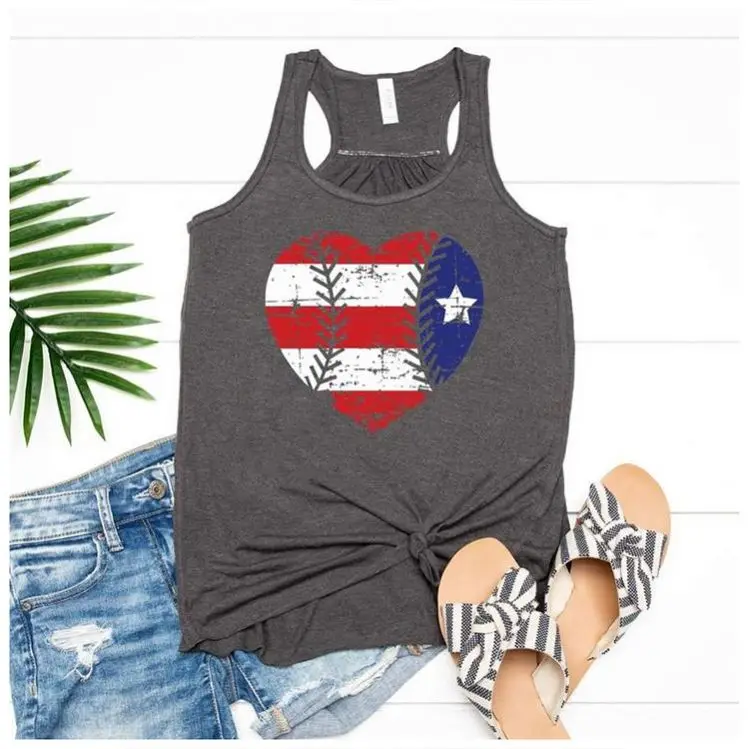 

PEARL Latest Design 2021 Summer Flag Striped Print Tank Ladies' Blouses Woman Tops Fashionable