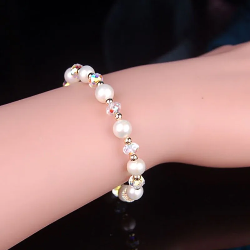 

Handmade jewelry 8mm imitation pearl bracelet female Crystal Glass Bracelet simple jewelry gift for girlfriend