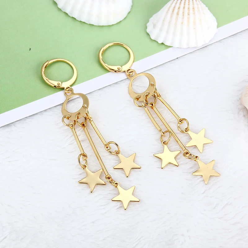 

New Fashion Metal Long Tassel Earrings Charm Gold Color Star Drop Dangle Earrings for Women Party Bijoux Jewelry, Picture