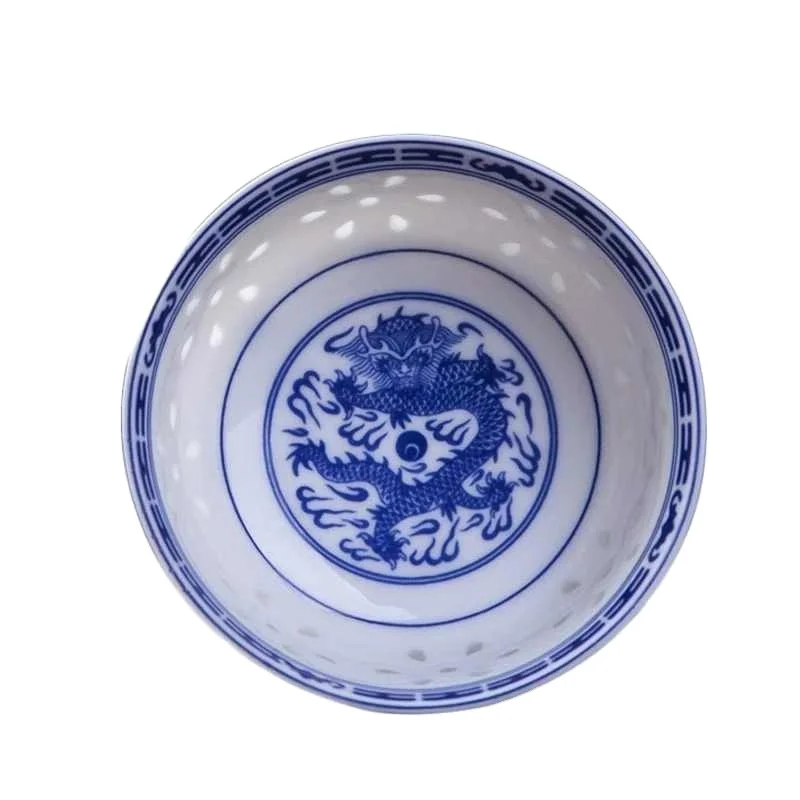 

Rice Bowl Jingdezhen Blue and White Porcelain Tableware Chinese Dragon Dinnerware Ceramic Ramen Soup Bowls Food Holder