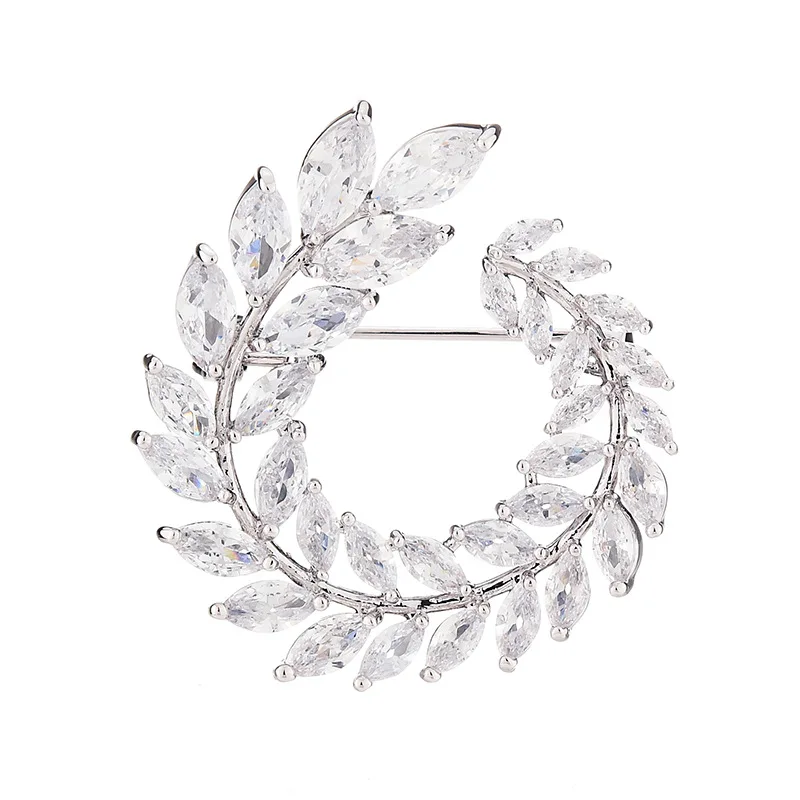 

Cubic Zirconia Leaf Brooches For Women And Men Unisex Fashion Coat Collar Brooch Copper Material Elegant Small Pin, Gold,silver