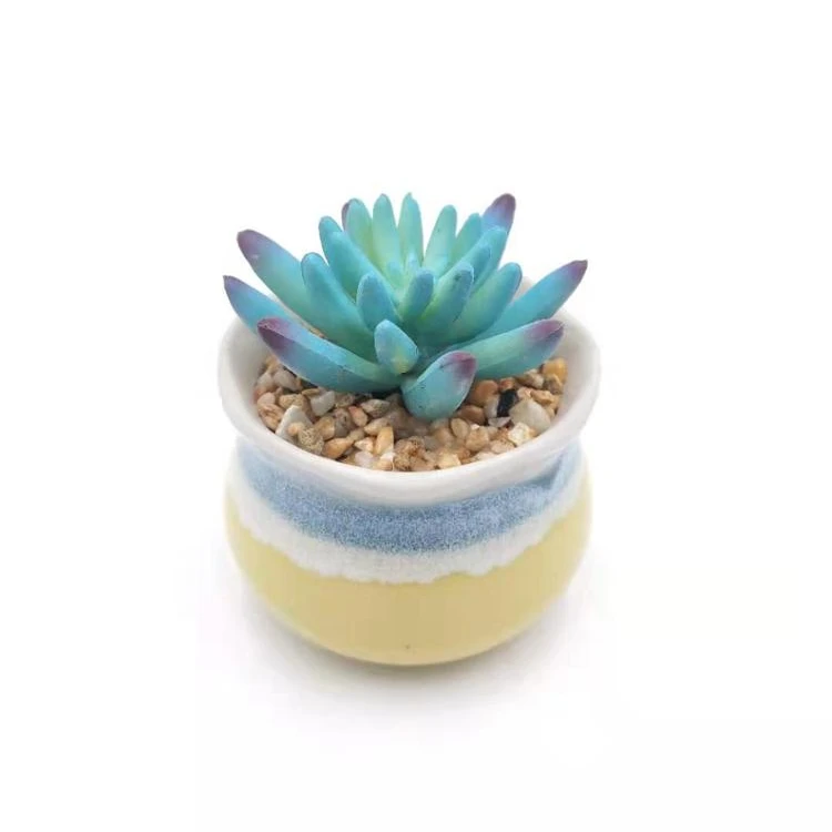 

Decorative ceramics potted artificial succulent plant in cement flowerpot, Green