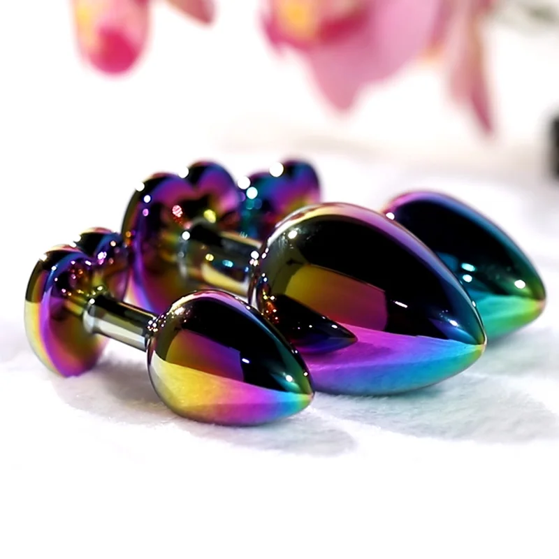 

FBA-004 Anal Toys Colorful Rainbow Metal Anal Plug Heart Crystal Base Butt Plug Sex Toys Adult