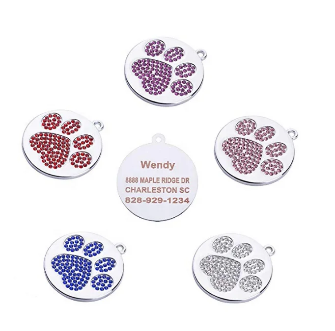 

Hot sale cheap rhinestone footprint customized pet dog collar tags